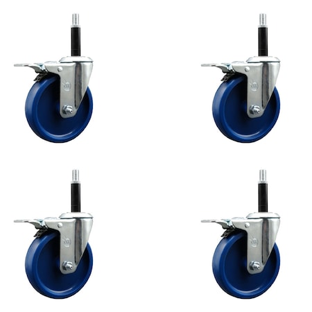 Service Caster 5'' Solid Poly Swivel 3/4'' Expanding Stem Caster Set Total Lock Brake, 4PK SCC-EXTTL20S514-SPUS-34-4